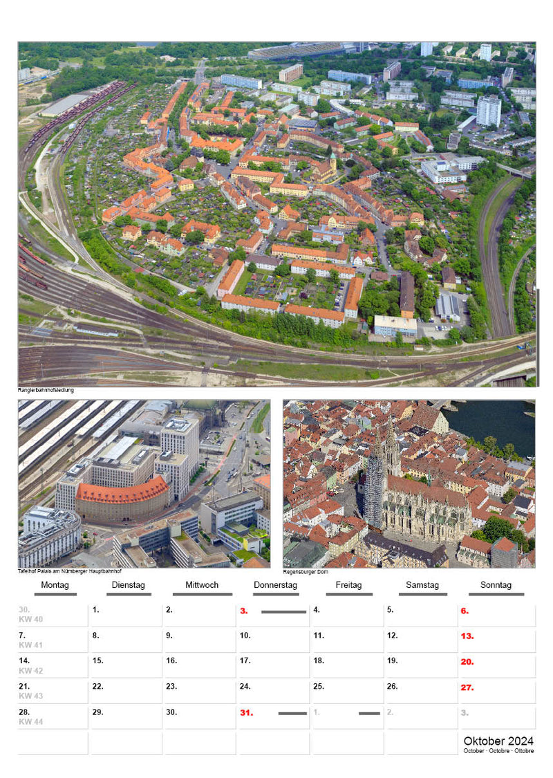 Luftbild-Kalender 2024 Nürnberg & Süddeutschland DIN A3 – Premium Wandkalender