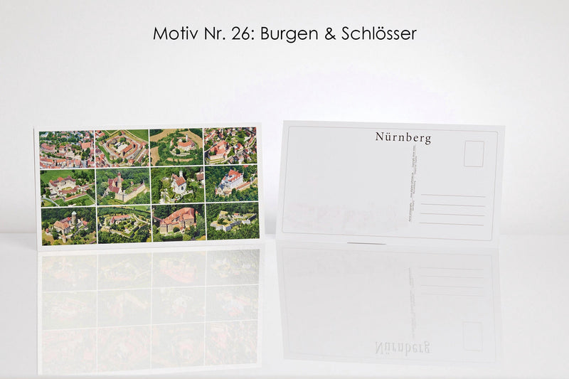 26 Nürnberg Luftbild-Postkarten im Panoramaformat mit Hochglanzveredelung, Luftaufnahmen von Oliver Acker