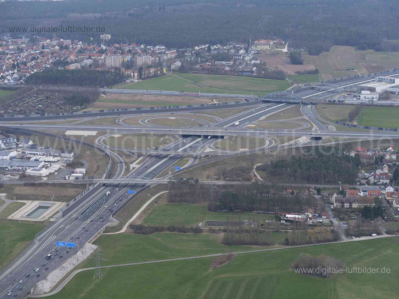 Luftaufnahme Autobahnkreuz A3 / A73 in Erlangen | Mittelfranken, Bayern