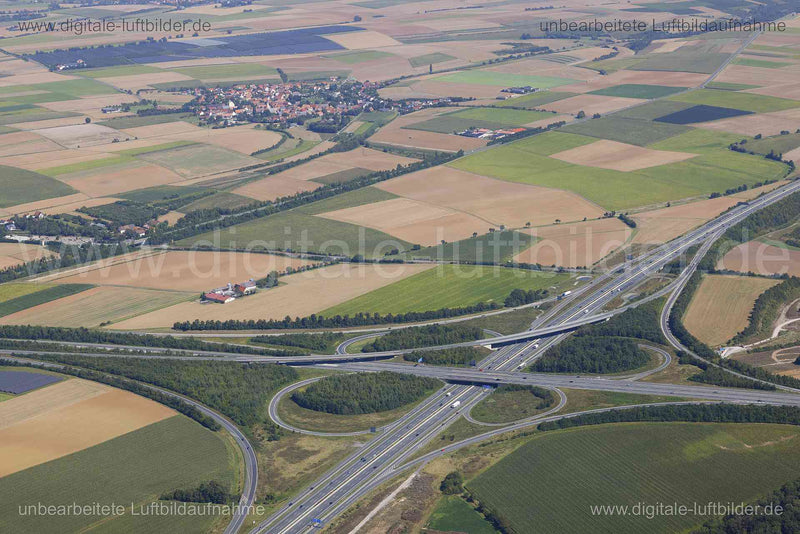 Luftaufnahme Autobahnkreuz A7 / A3 Biebelried in Kitzingen | Unterfranken, Bayern