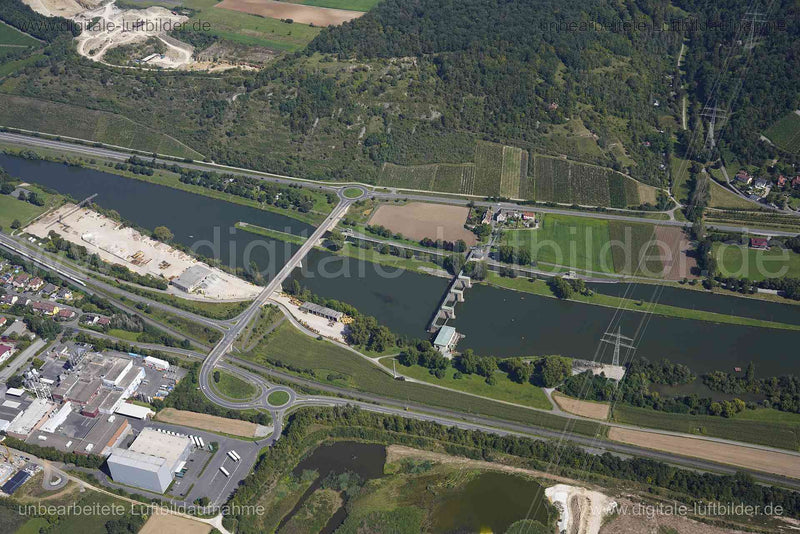 Luftaufnahme Wasserkraftwerk Goßmannsdorf in Ochsenfurt | Unterfranken, Bayern
