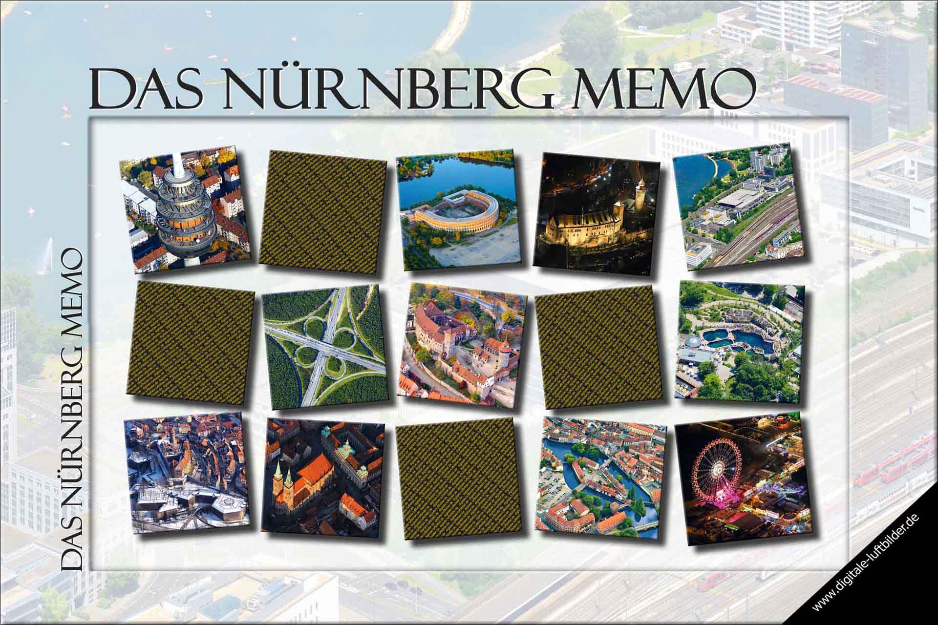Das Nürnberg-Memo, Memory, Legespiel von Oliver Acker dem Nürnberger Luftbildfotografen
