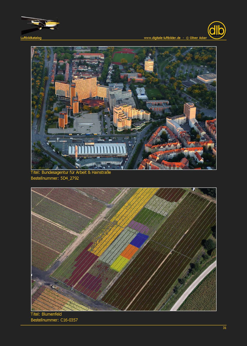 Luftbild-Katalog 2. Auflage – Beispielseiten mit Luftaufnahmen aus 2015-2017