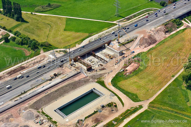 Luftaufnahme Autobahn A3 - Brückenbau in Erlangen | Mittelfranken, Bayern