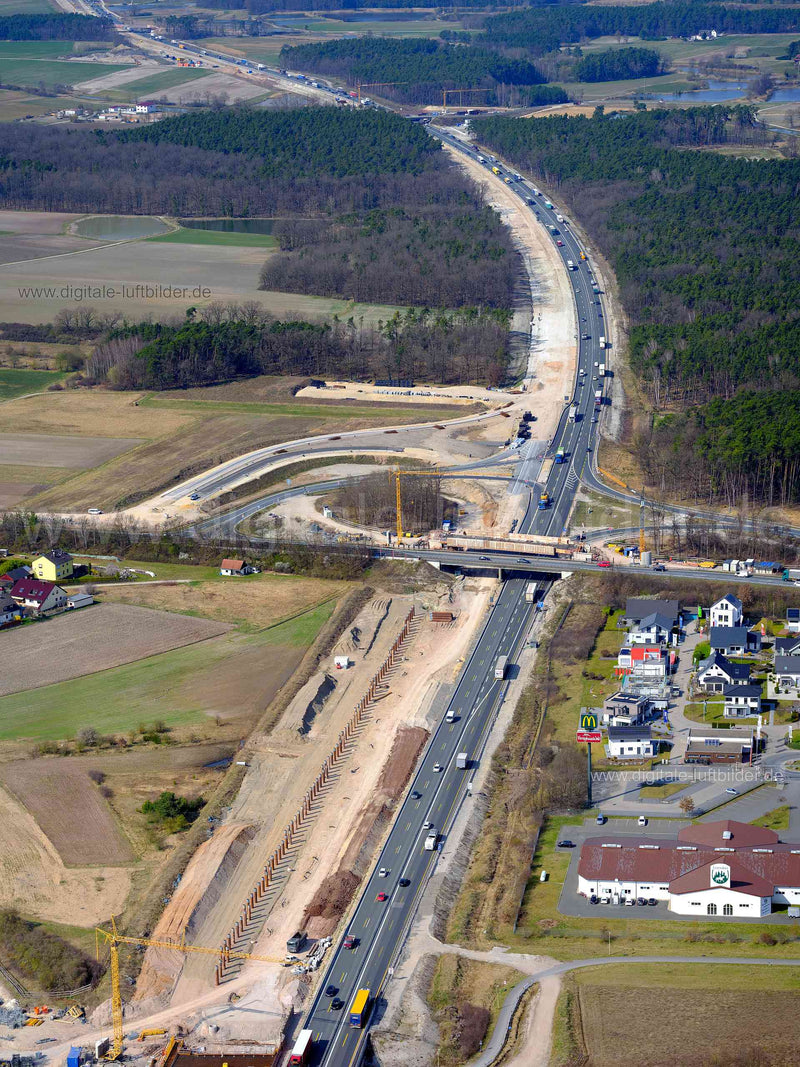 Luftaufnahme Autobahnbaustelle bei Heßdorf in Erlangen | Mittelfranken, Bayern