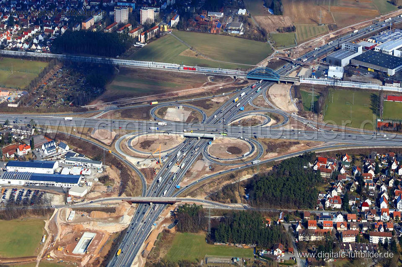 Luftaufnahme Autobahnkreuz A3 / A73 in Erlangen | Mittelfranken, Bayern