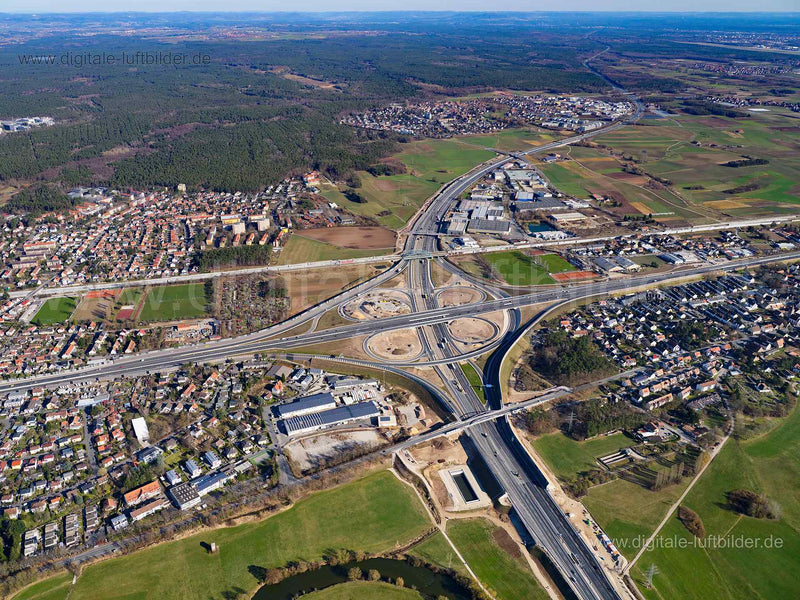 Luftaufnahme Autobahnkreuz A3 / A73 in Erlangen | Mittelfranken, Bayern