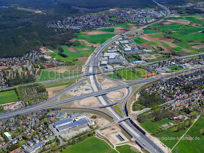Luftaufnahme Autobahnkreuz A3 / A73 in Erlangen | Mittelfranken, Bayern