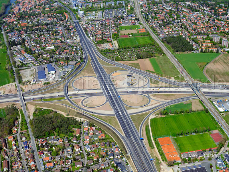 Luftaufnahme Autobahnkreuz A3 / A73 in Erlangen | Mittelfranken, Bayern