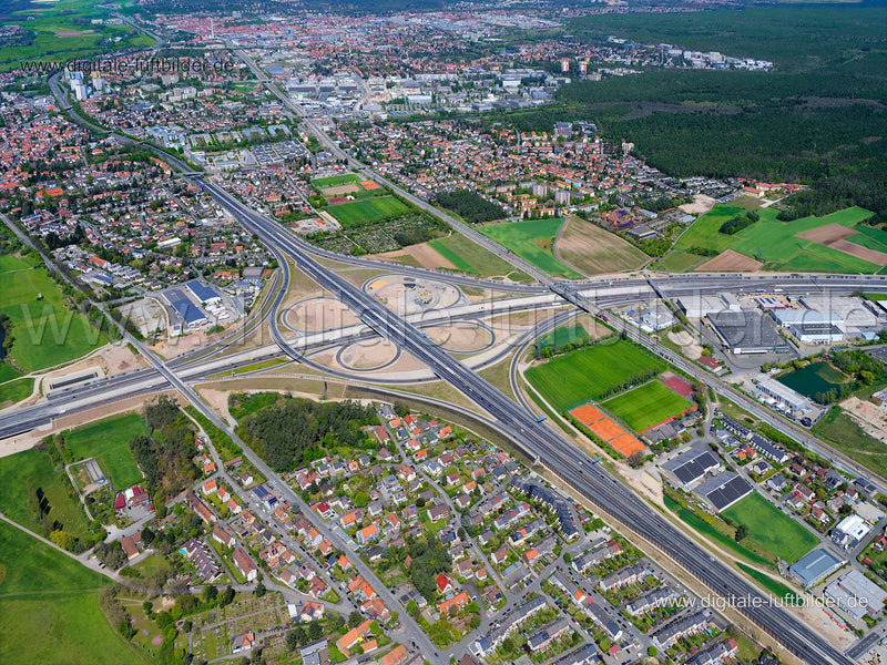 Luftaufnahme Autobahnkreuz A3 / A73 in Erlangen | Mittelfranken, Bayern