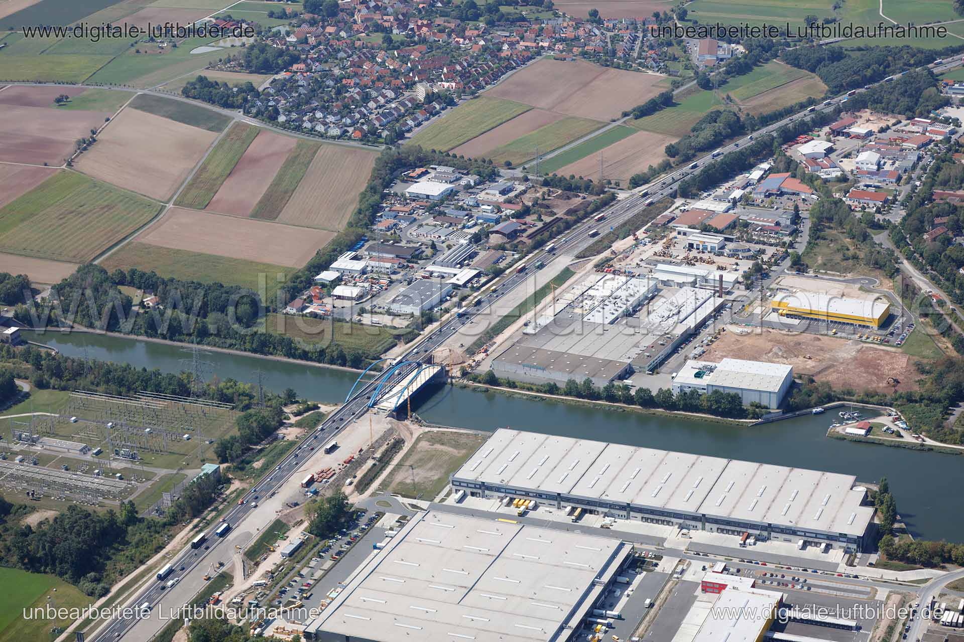 Luftaufnahme Brückenbau in Erlangen | Mittelfranken, Bayern