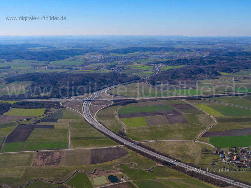 Luftaufnahme Autobahnkreuz A6 / A7 in Feuchtwangen | Mittelfranken, Bayern