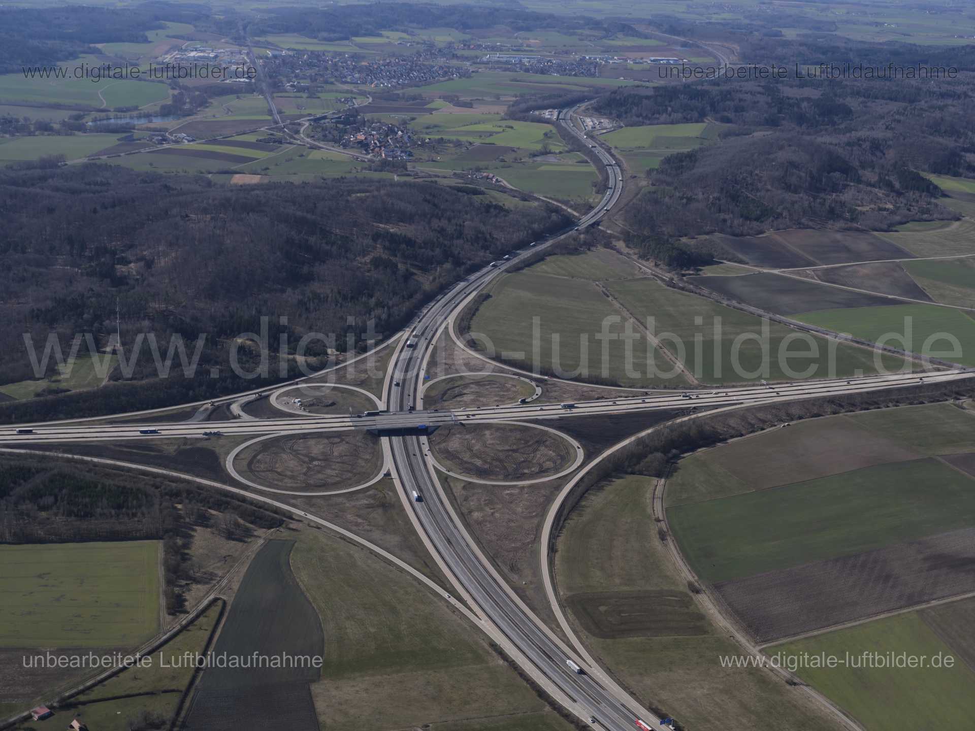 Luftaufnahme Autobahnkreuz A6 / A7 in Feuchtwangen | Mittelfranken, Bayern