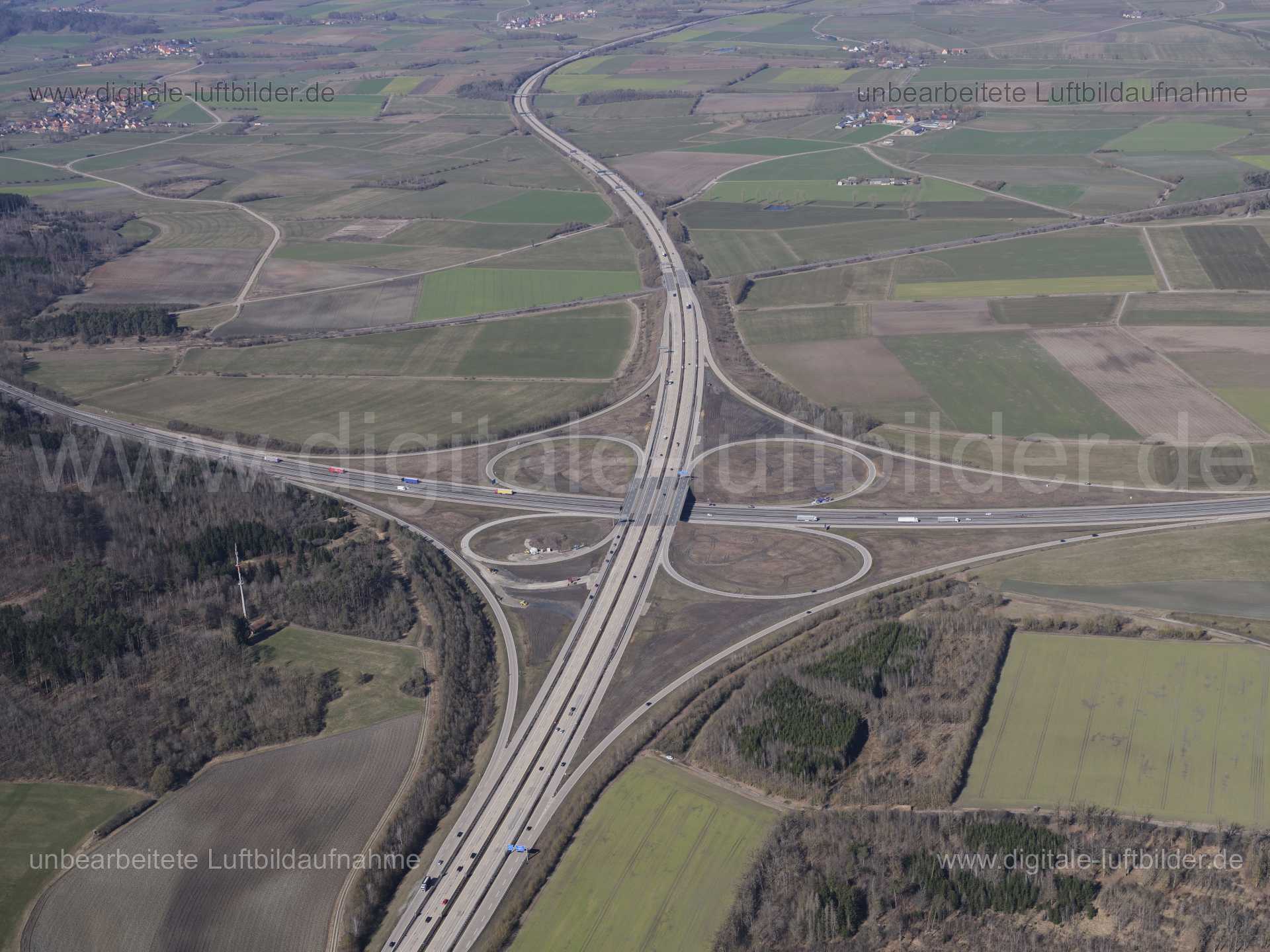 Luftaufnahme Autobahnkreuz A6 / A7 in Feuchtwangen | Mittelfranken, Bayern
