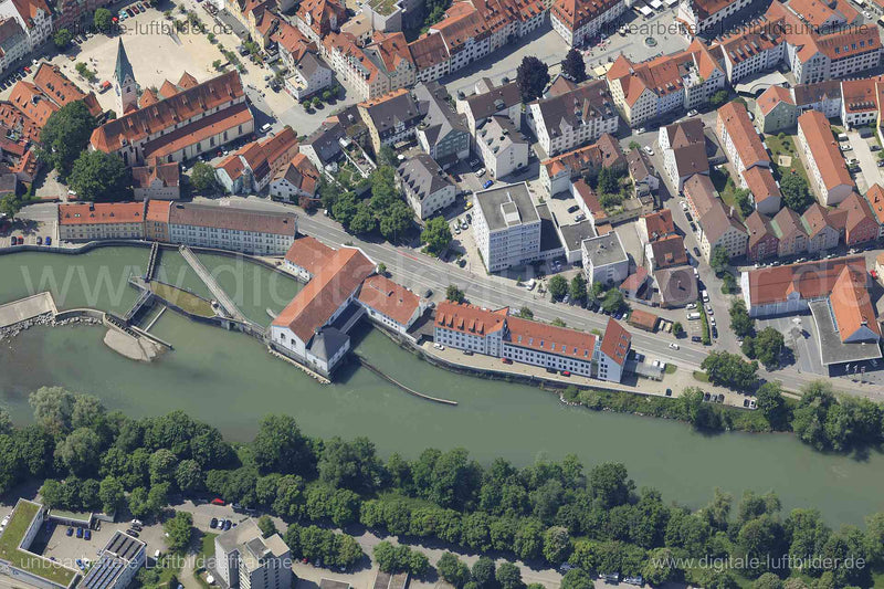 Luftaufnahme Wasserkraftwerk, Illerstraße in Kempten | Schwaben, Bayern