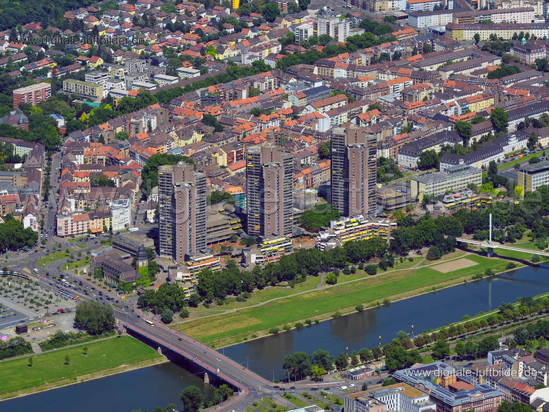 Luftaufnahme Neckarpromenade in Mannheim | Karlsruhe, Baden-Württemberg