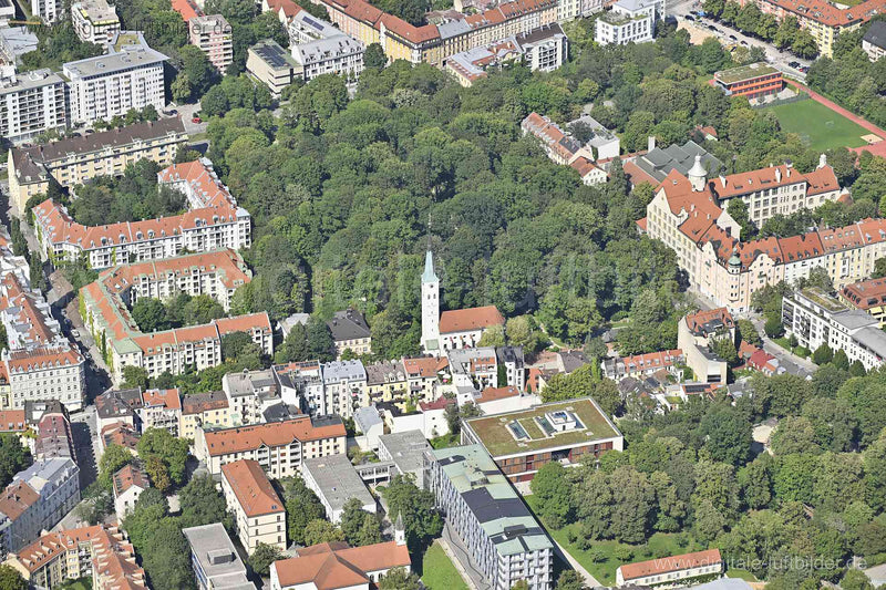 Luftaufnahme Friedhof Haidhausen in München | Oberbayern, Bayern