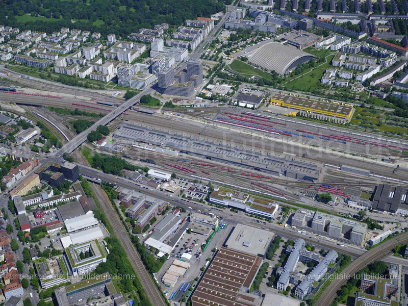 Luftaufnahme ICE Bahnbetriebswerk München in München | Oberbayern, Bayern