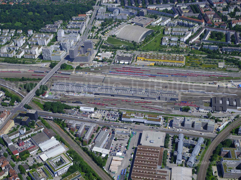 Luftaufnahme ICE Bahnbetriebswerk München in München | Oberbayern, Bayern