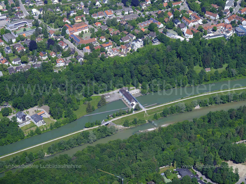 Luftaufnahme Laufwasserkraftwerk Pullach in München | Oberbayern, Bayern