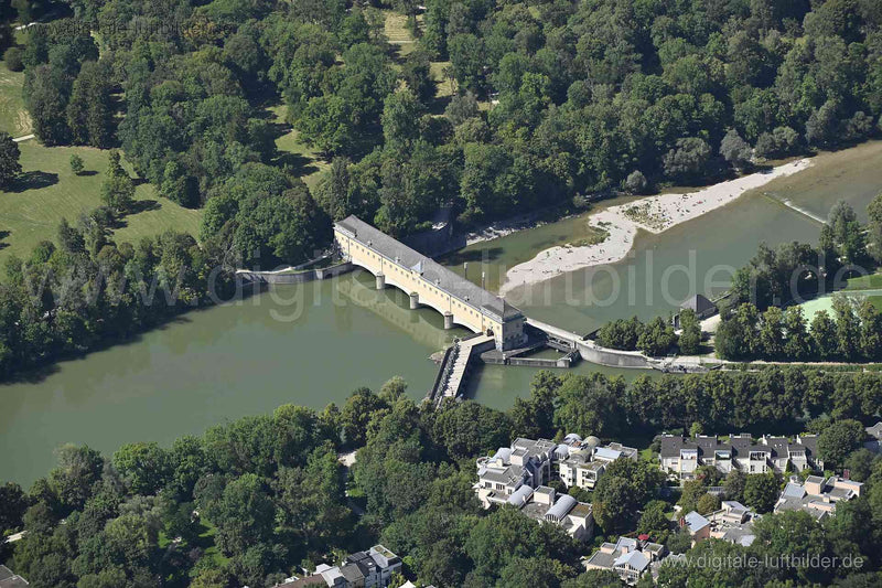 Luftaufnahme Wehranlage Oberföhring in München | Oberbayern, Bayern