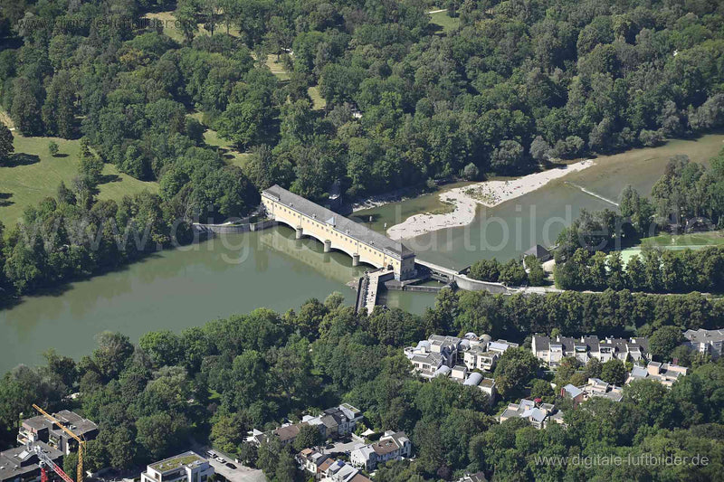 Luftaufnahme Wehranlage Oberföhring in München | Oberbayern, Bayern