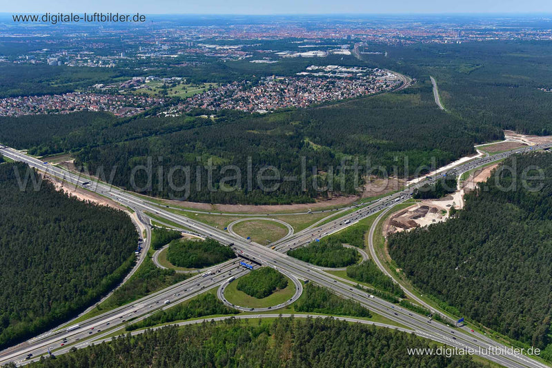 Luftaufnahme Autobahnkreuz A9 / A6 in Nürnberg | Mittelfranken, Bayern