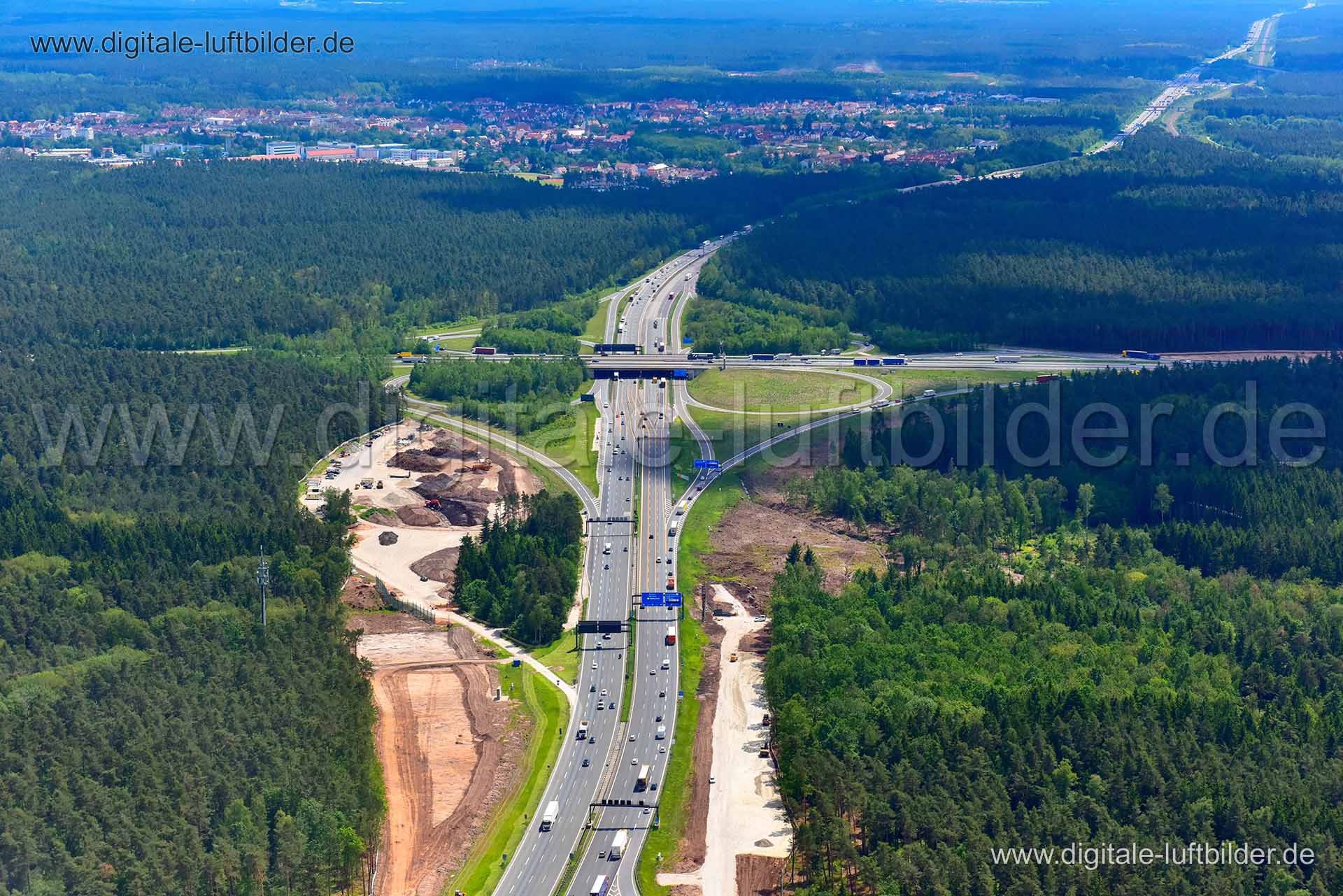 Luftaufnahme Autobahnkreuz A9 / A6 in Nürnberg | Mittelfranken, Bayern
