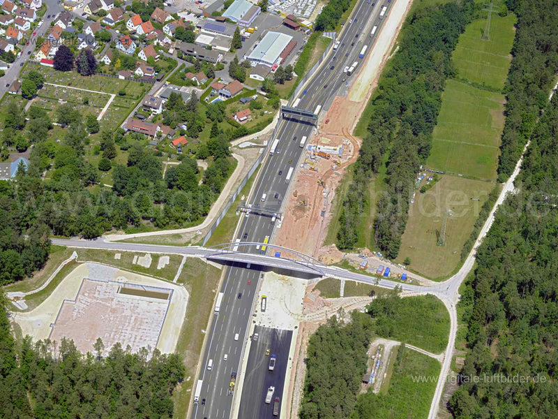 Luftaufnahme Baustelle Autobahn A9 bei Fischbach in Nürnberg | Mittelfranken, Bayern