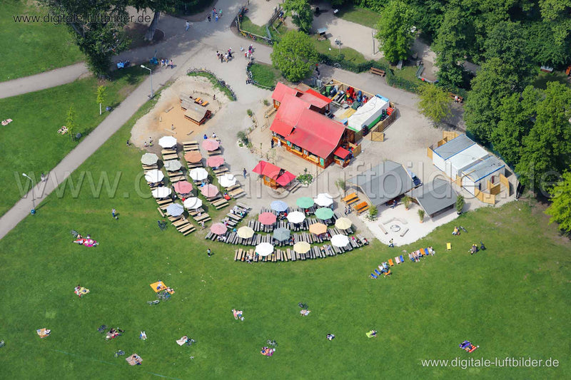 Luftaufnahme Biergarten an der Wöhrder Wiese in Nürnberg | Mittelfranken, Bayern