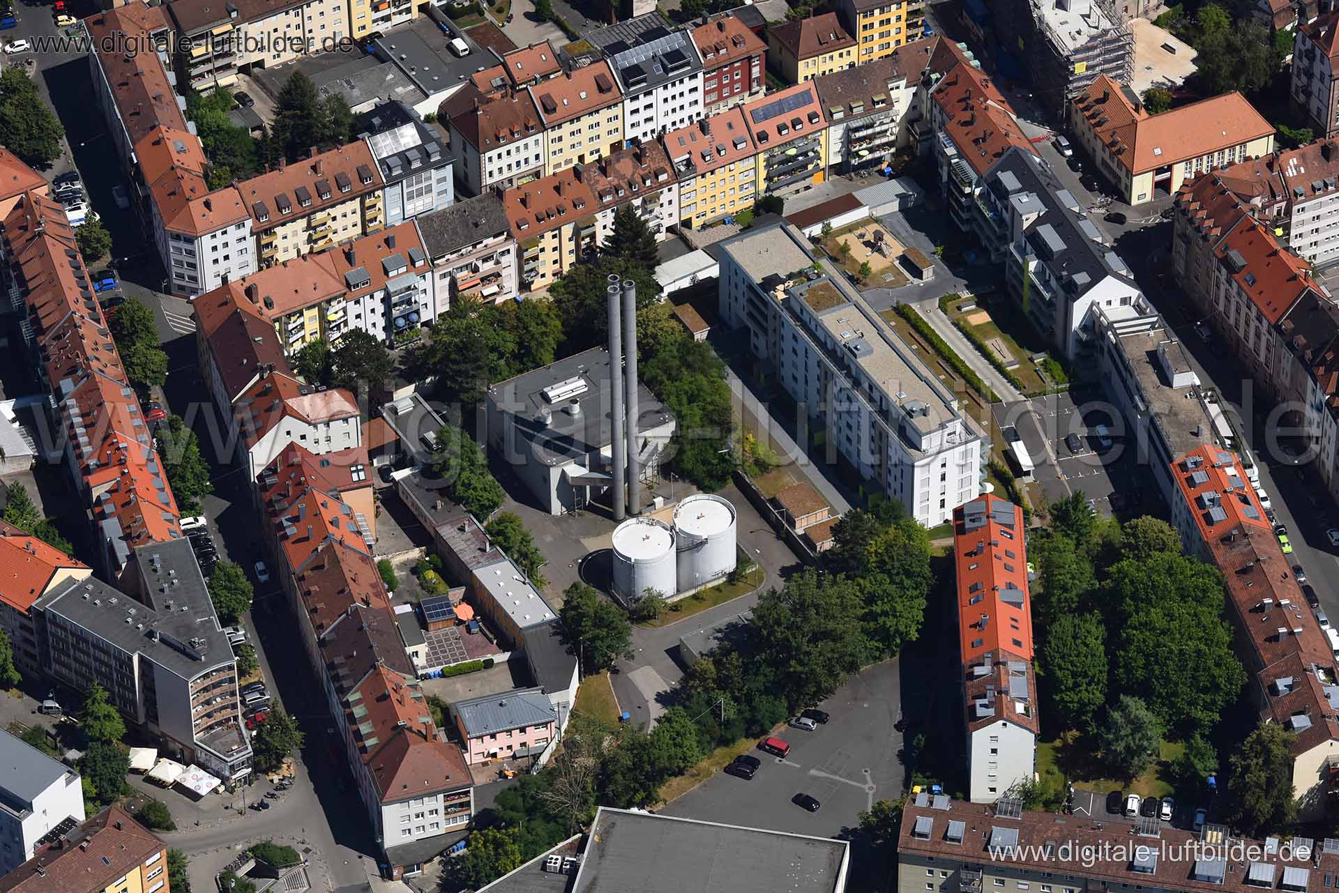 Luftaufnahme Fernwärmekraftwerk am Rennweg in Nürnberg | Mittelfranken, Bayern