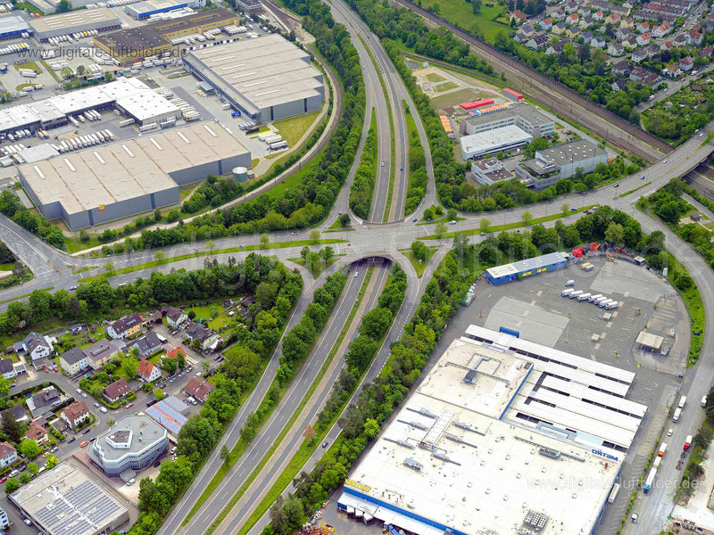 Luftaufnahme Frankenschnellweg am Hafen in Nürnberg | Mittelfranken, Bayern