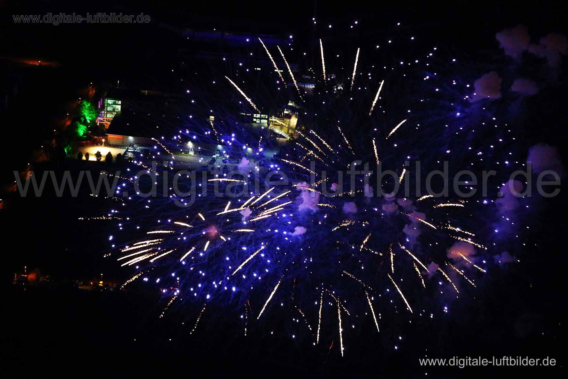 Luftaufnahme Frühlingsfest - Feuerwerk in Nürnberg | Mittelfranken, Bayern