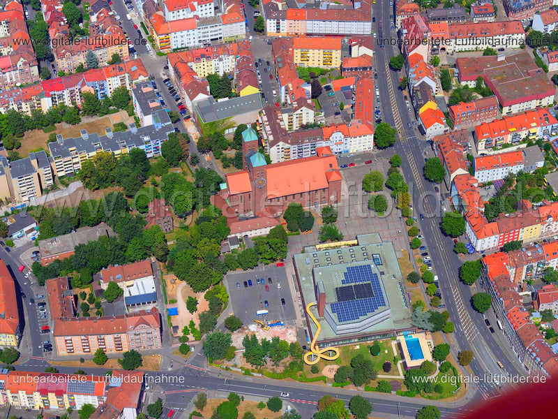 Luftaufnahme Gustav-Adolf-Gedächtniskirche in Nürnberg | Mittelfranken, Bayern