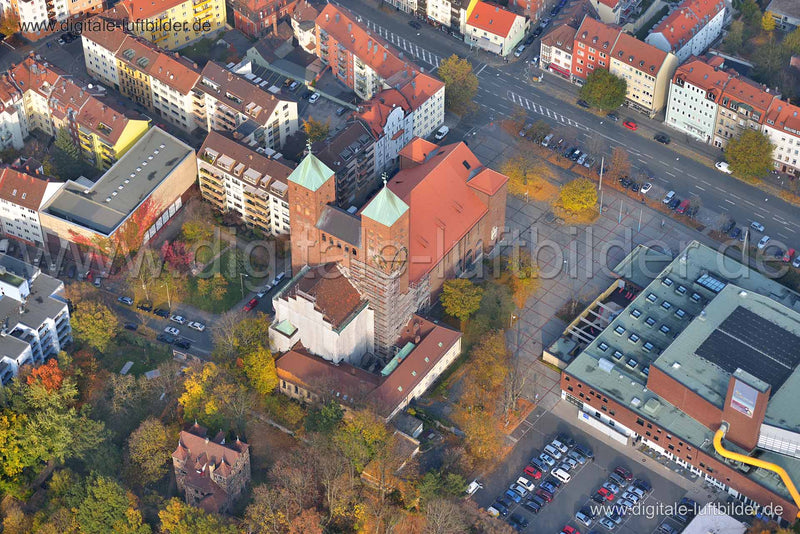 Luftaufnahme Gustav-Adolf-Gedächtniskirche in Nürnberg | Mittelfranken, Bayern