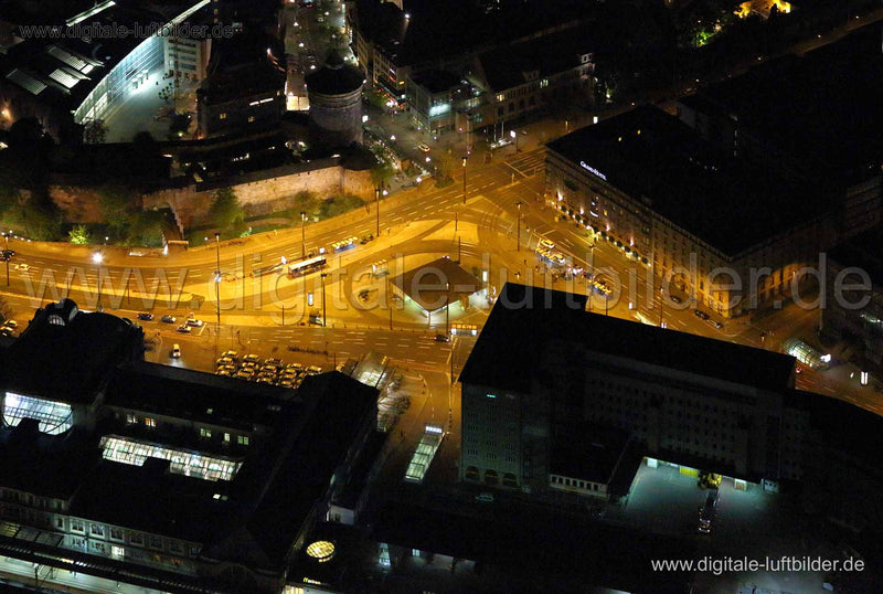 Luftaufnahme Hauptbahnhof bei Nacht in Nürnberg | Mittelfranken, Bayern