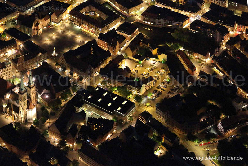 Luftaufnahme Hauptmarkt bei Nacht in Nürnberg | Mittelfranken, Bayern