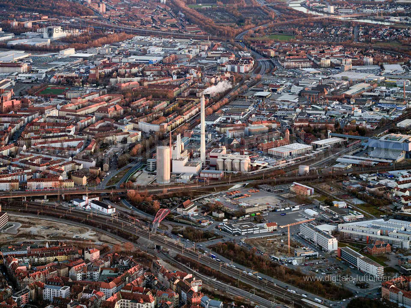 Luftaufnahme Heizkraftwerk Sandreuth in Nürnberg | Mittelfranken, Bayern