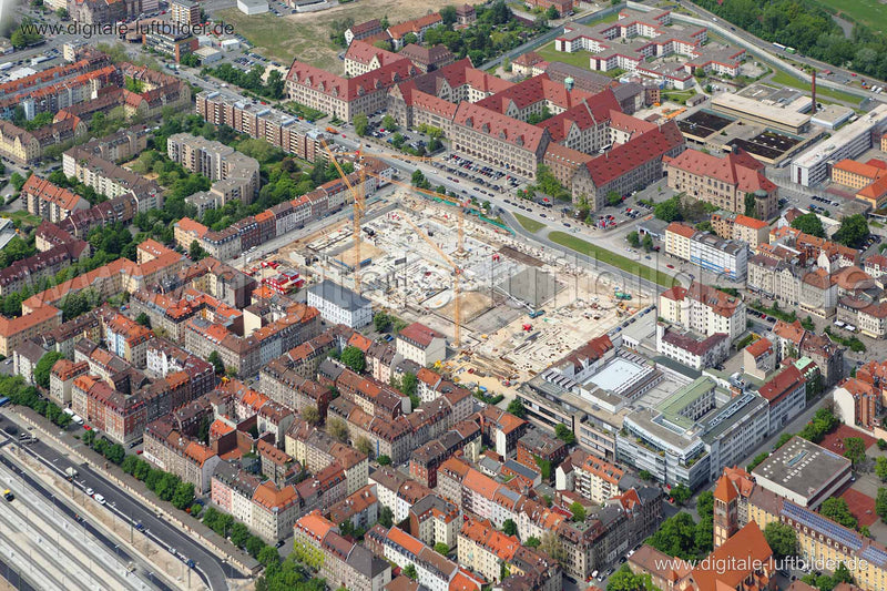 Luftaufnahme Justizpalast & Baustelle Datev in Nürnberg | Mittelfranken, Bayern