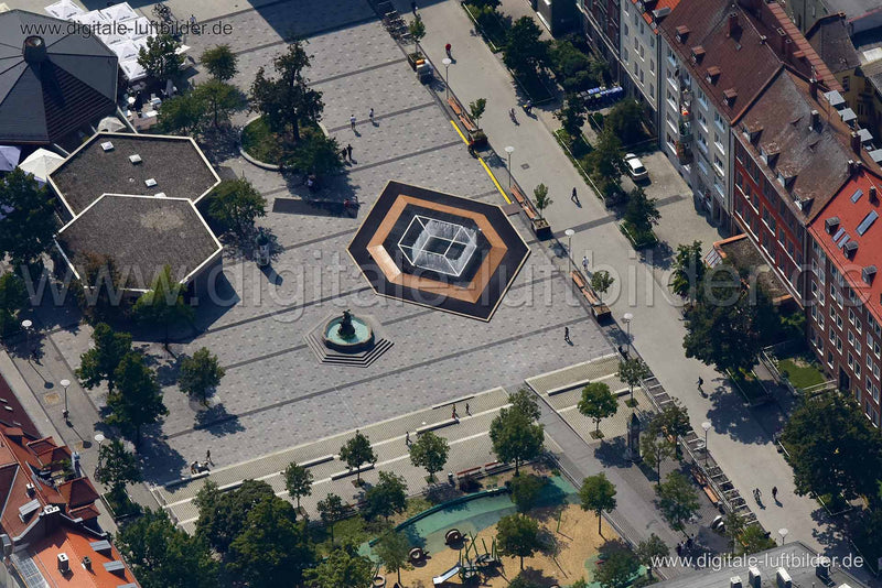 Luftaufnahme Kunstbrunnen am Aufseßplatz in Nürnberg | Mittelfranken, Bayern