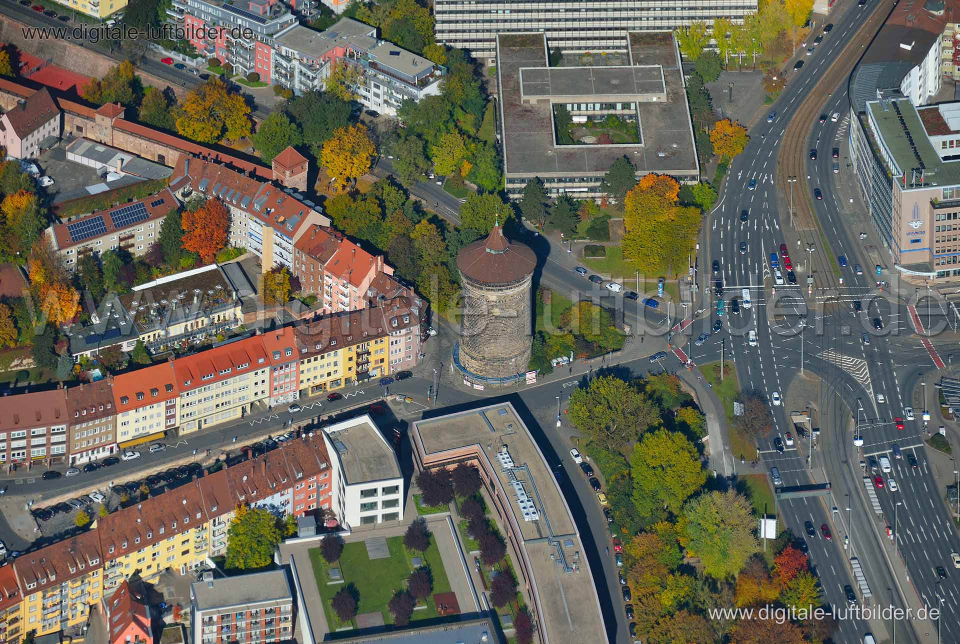 Luftaufnahme Laufer Torturm am Rathenauplatz in Nürnberg | Mittelfranken, Bayern