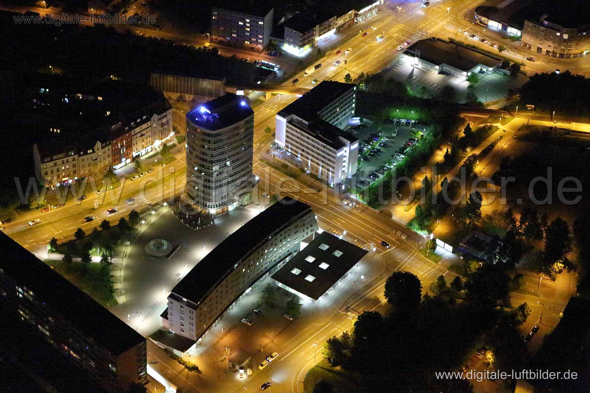 Luftaufnahme Leipziger Platz bei Nacht in Nürnberg | Mittelfranken, Bayern