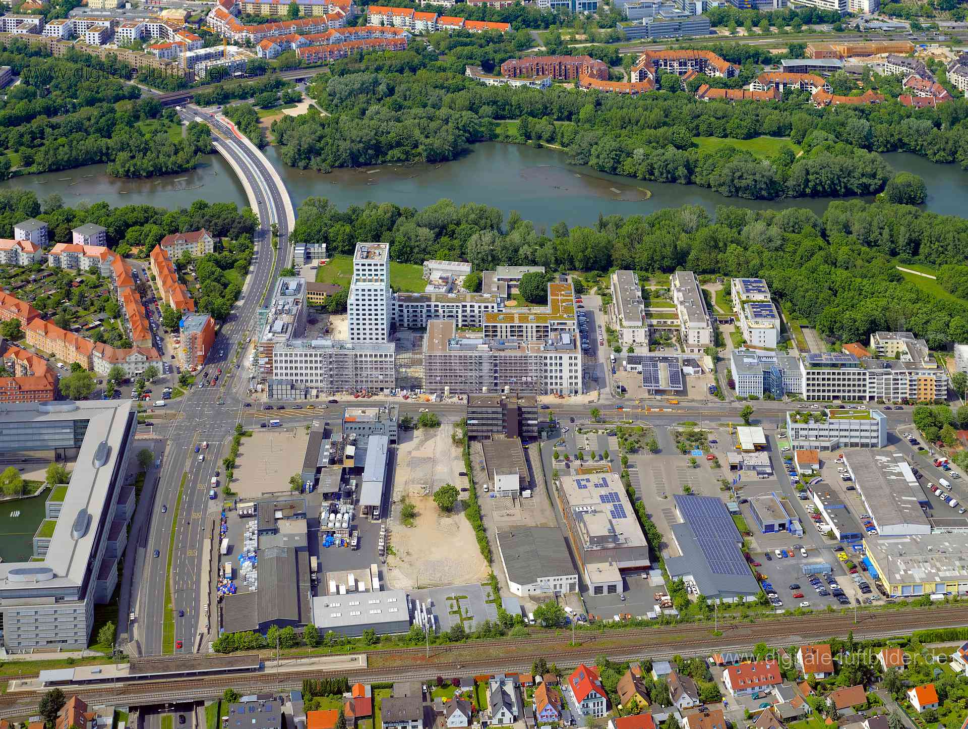 Luftbild - Ostendstraße, Ort: Nürnberg, Tags: Seetor City Campus, Sontowski & Partner, Wöhrder See, Neubau, Hochhaus, , , ...