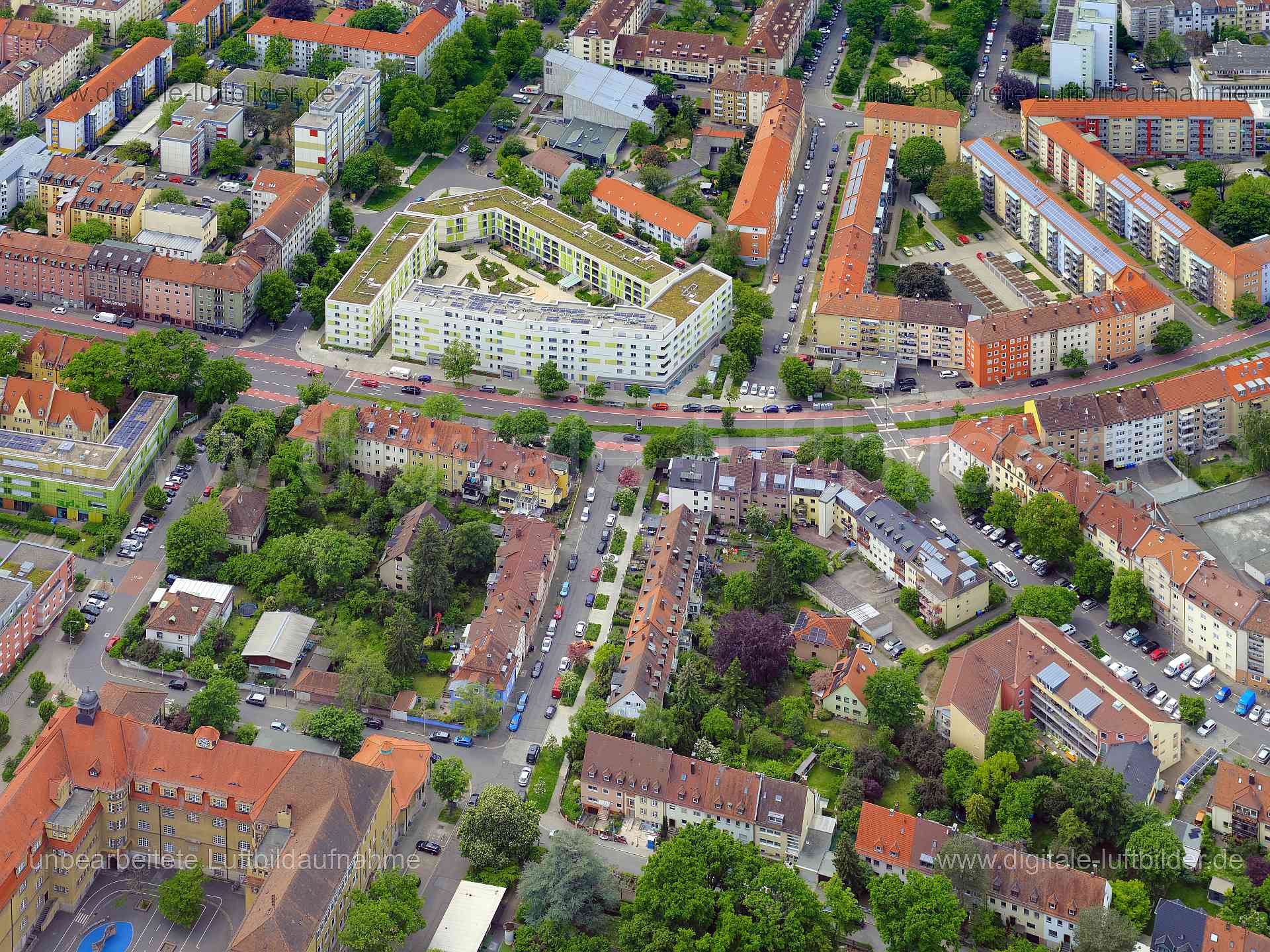 Luftbild - Pillenreuther Straße, Ort: Nürnberg, Tags: Südstadt, wbg, , , Ajtoschstraße, Budapester Platz, Budapester Straß...
