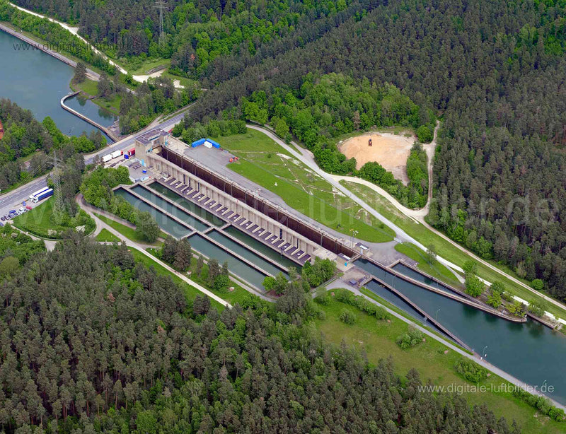Luftaufnahme Schleuse am Hafen in Nürnberg | Mittelfranken, Bayern