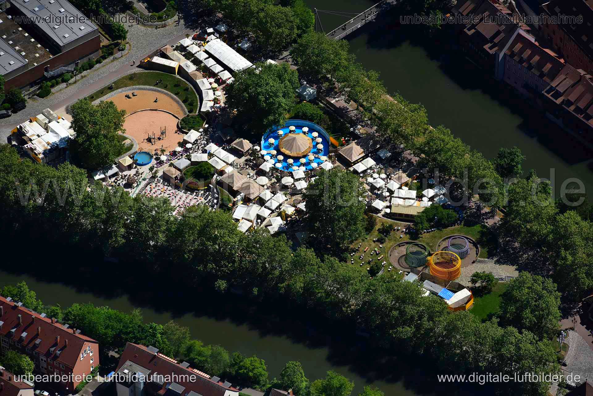 Luftbild: Stadtstrand auf der Insel Schütt, Nürnberg