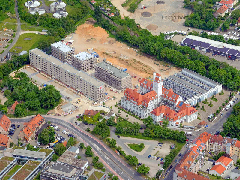 Luftbild - Tramlofts, Ort: Nürnberg, Tags: Tramlofts, Muggenhof, Fuchsloch, Baustelle, Großbaustelle, Kamin, Schlot, , Ado...