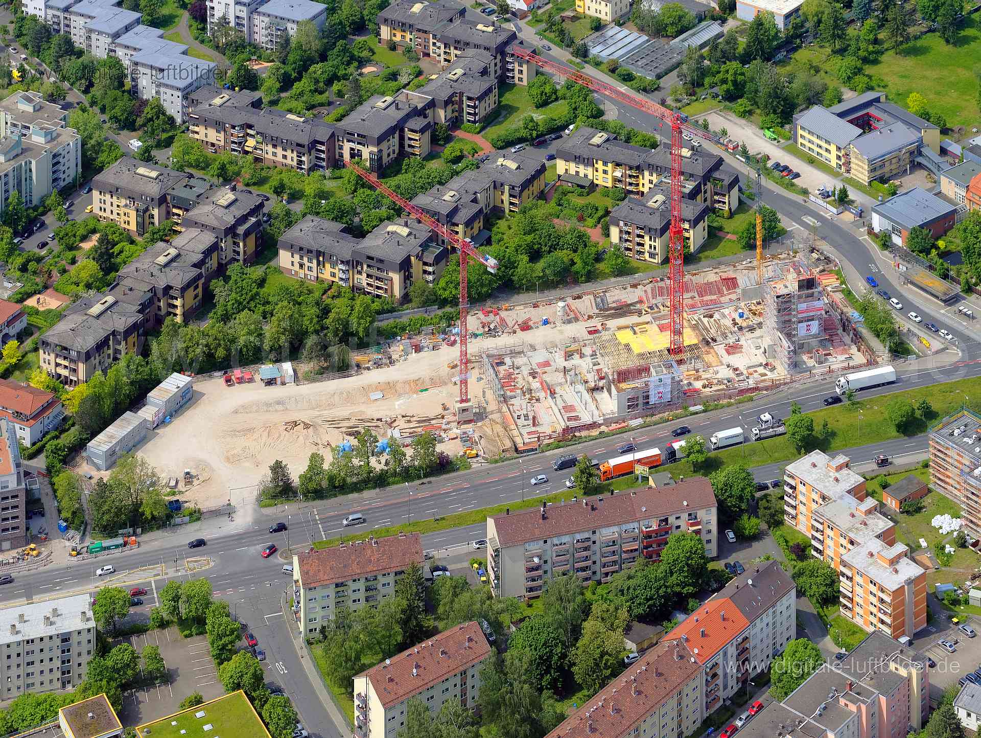 Luftbild - Umweltbank (Baustelle), Ort: Nürnberg, Tags: Umweltbank, Baustelle, Großbaustelle, Flora 54, Schultheiß, Kran, ...