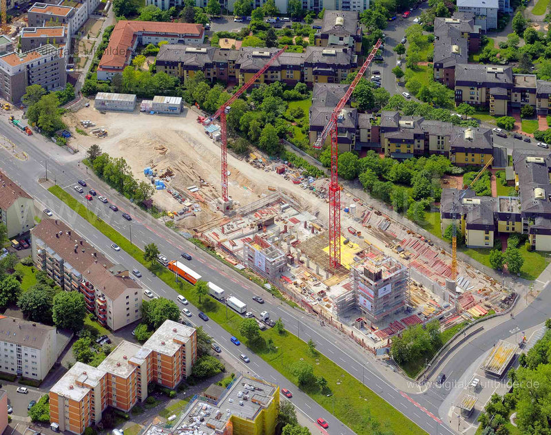Luftbild - Umweltbank (Baustelle), Ort: Nürnberg, Tags: Umweltbank, Baustelle, Großbaustelle, Flora 54, Schultheiß, Kran, ...