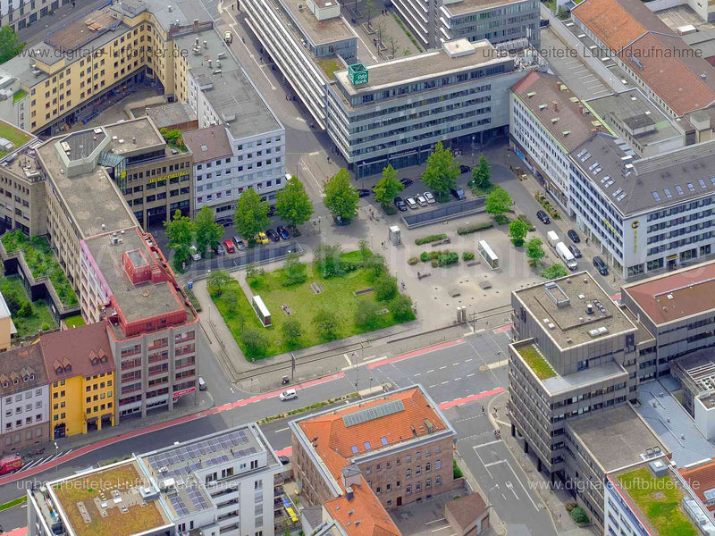 Luftbild - Willy-Brandt-Platz, Ort: Nürnberg, Tags: PSD Bauzentrum, Nürnberger Nachrichten, Verlagshaus, Pressehaus, VNP, ...